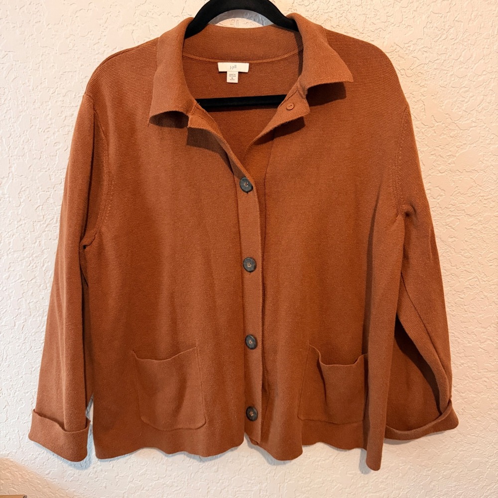 J. Jill Terracotta Button Front Cardigan Sweater XL Petite Coastal Minimalist